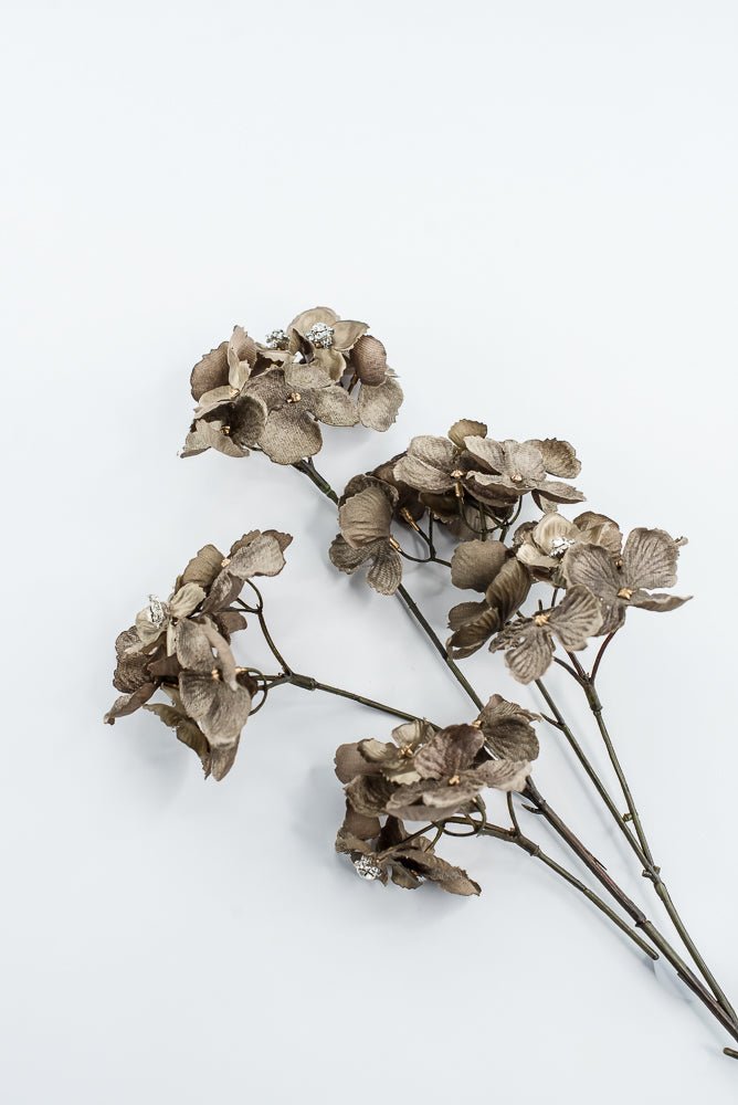 Brown With Faux Diamonds, Velvet Hydrangea Spray - 24" - Greenery MarketXFS799-BR/GR