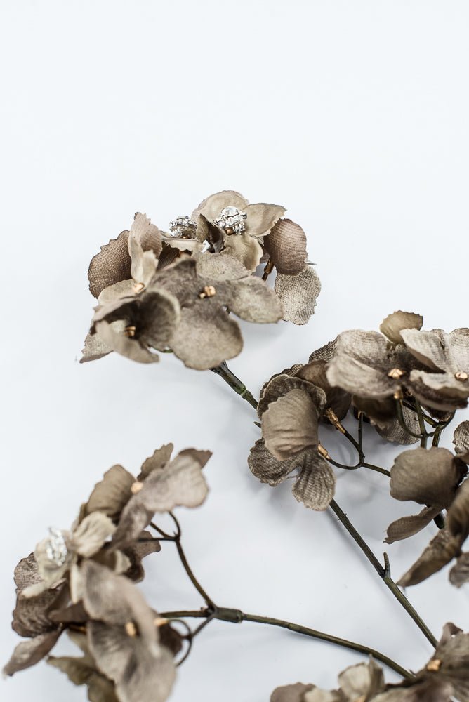 Brown With Faux Diamonds, Velvet Hydrangea Spray - 24" - Greenery MarketXFS799-BR/GR