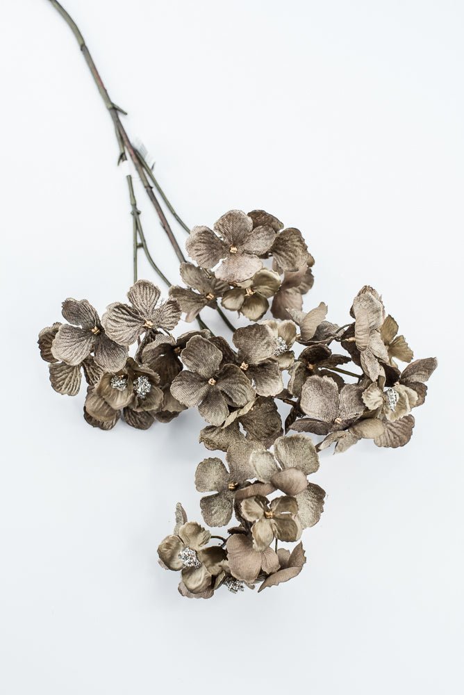 Brown With Faux Diamonds, Velvet Hydrangea Spray - 24" - Greenery MarketXFS799-BR/GR