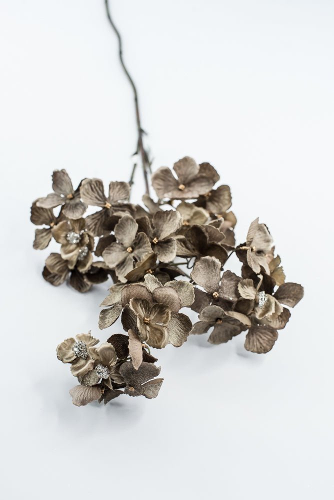 Brown With Faux Diamonds, Velvet Hydrangea Spray - 24" - Greenery MarketXFS799-BR/GR
