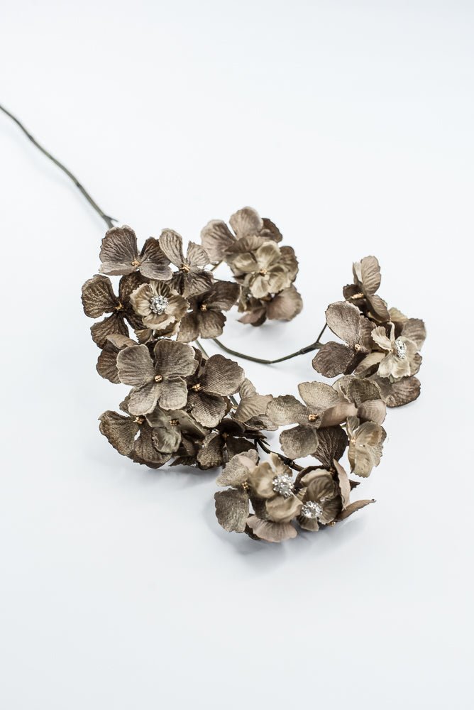 Brown With Faux Diamonds, Velvet Hydrangea Spray - 24" - Greenery MarketXFS799-BR/GR
