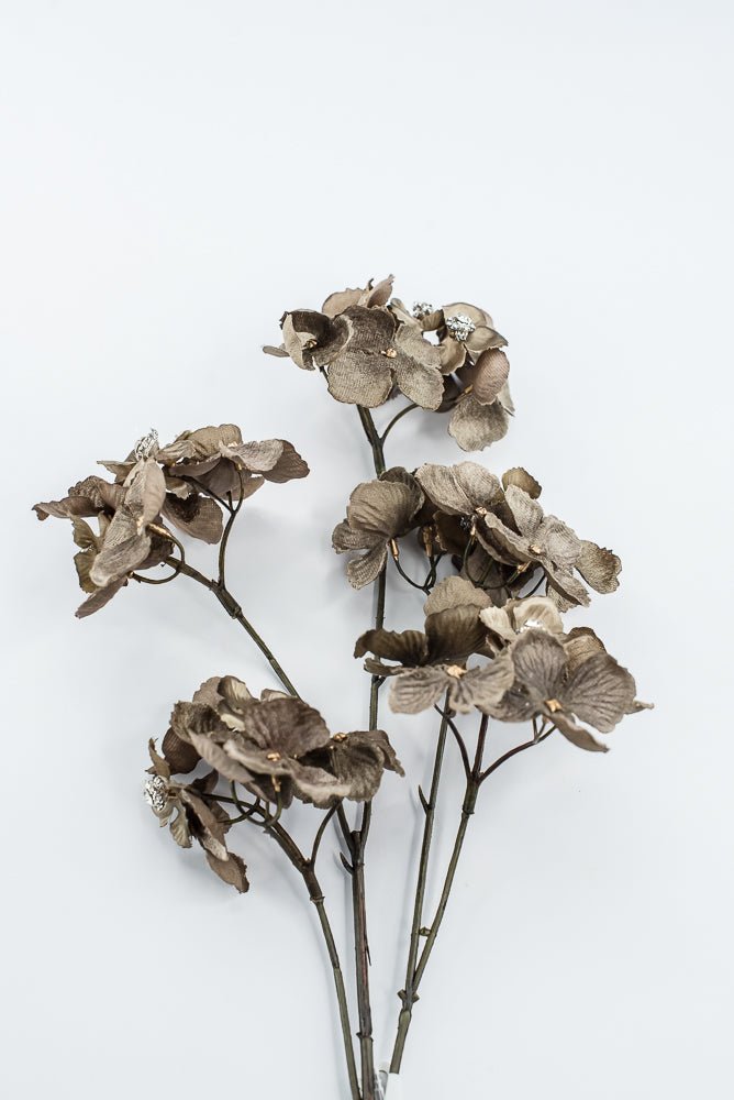 Brown With Faux Diamonds, Velvet Hydrangea Spray - 24" - Greenery MarketXFS799-BR/GR
