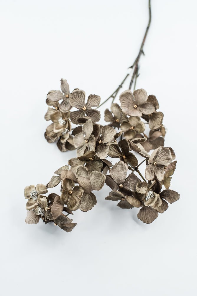 Brown With Faux Diamonds, Velvet Hydrangea Spray - 24" - Greenery MarketXFS799-BR/GR