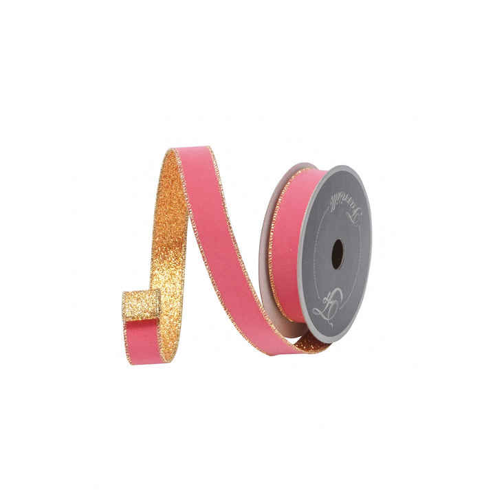 Bubblegum & Gold Gold Gleam Farrisilk Wired Ribbon - 1" - Greenery MarketRS203 - 74