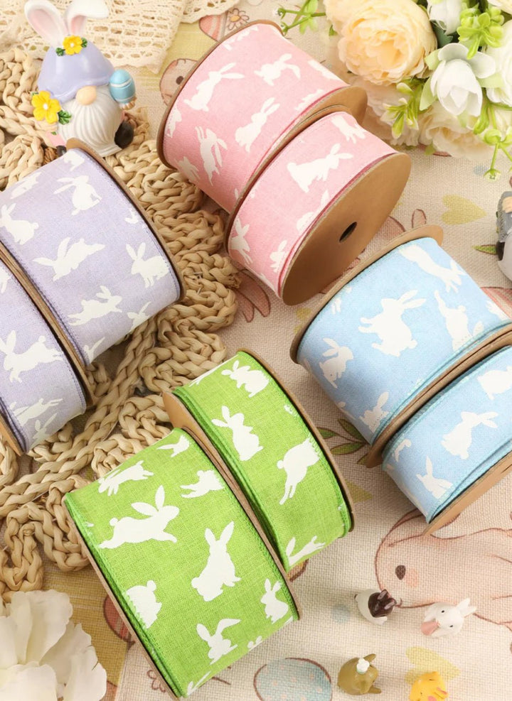Bunny on lavender wired ribbon, 2.5” - Greenery Market