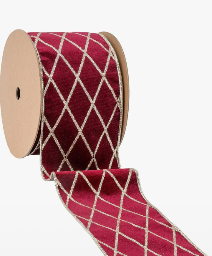 Burgundy And Gold Wired Velvet Ribbon - 4" - Greenery Market7112W - 277 - 100E