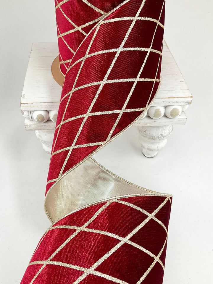 Burgundy And Gold Wired Velvet Ribbon - 4" - Greenery Market7112W-277-100E
