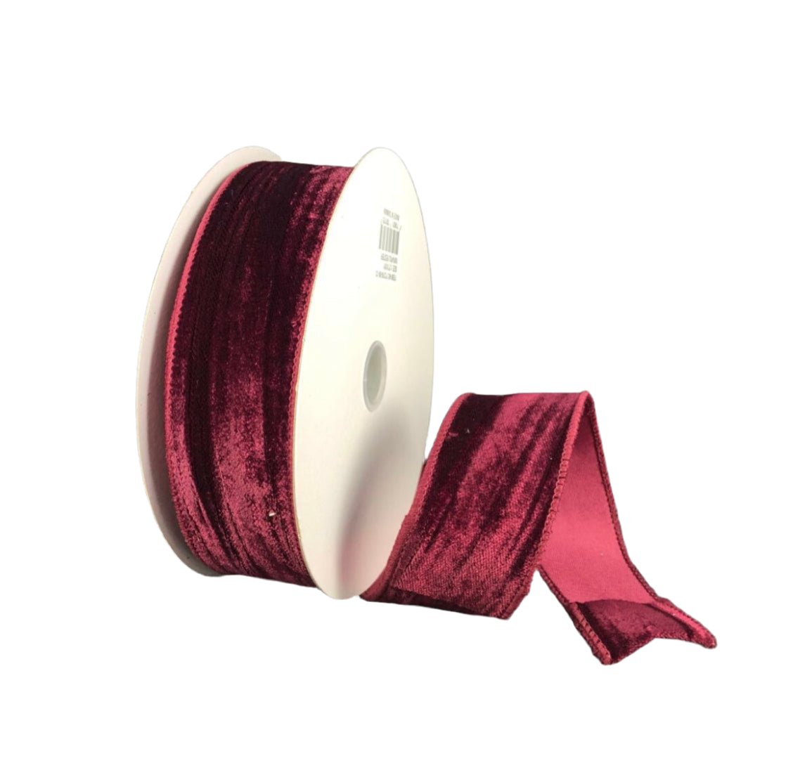Burgundy crushed velvet wired ribbon, 1.5