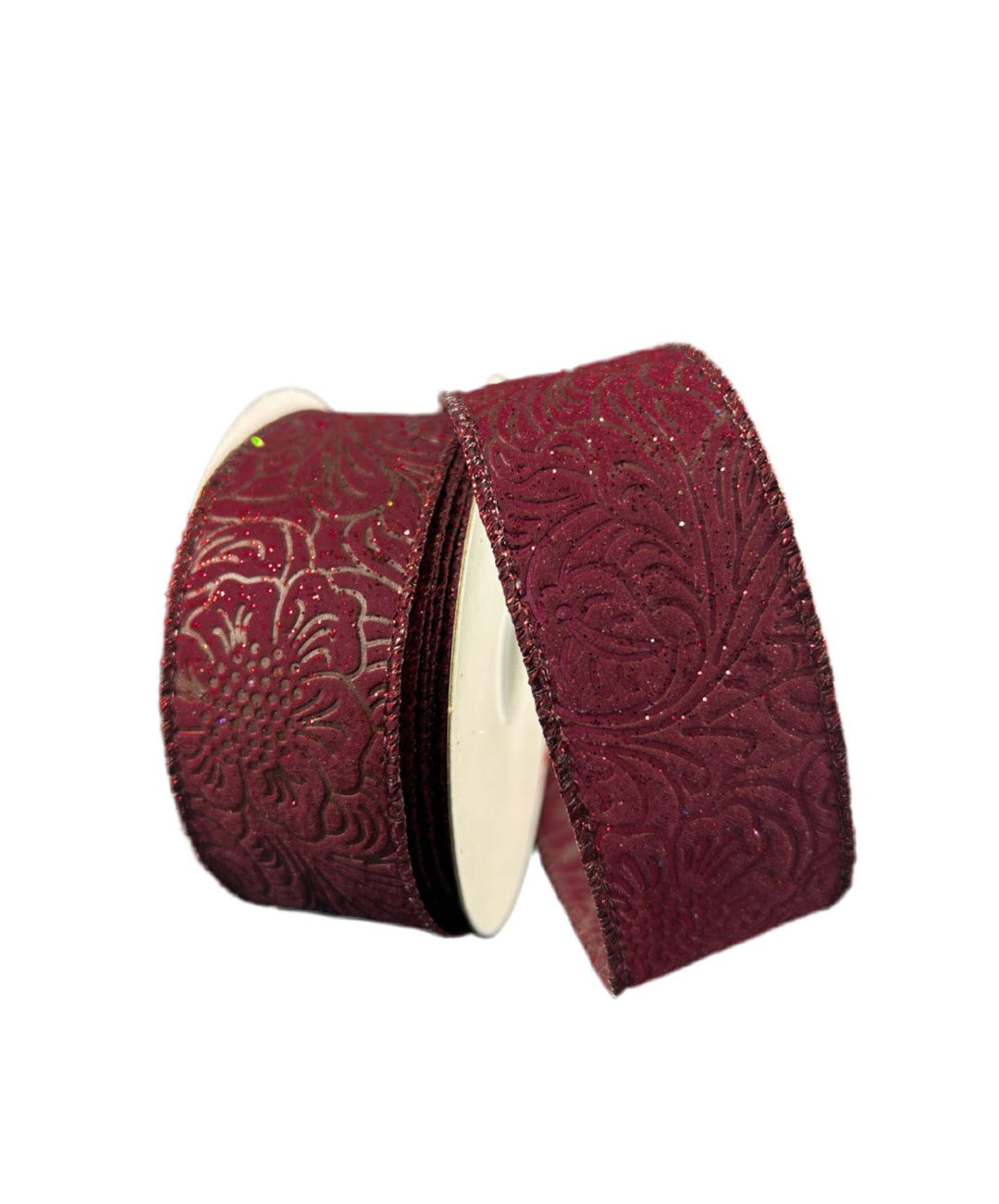 Burgundy embossed 1.5” wired ribbon - Greenery MarketWired ribbon72433 - 09 - 10