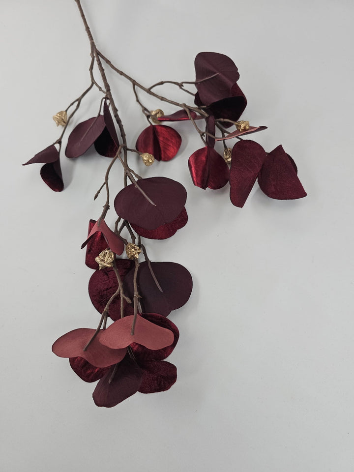 Burgundy Glamour Velvet Eucalyptus Spray - 32" - Greenery MarketXF663BU