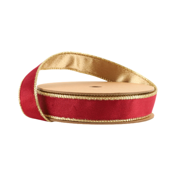 Burgundy & Gold Reversible Classic Velvet Wired Ribbon - 1" - Greenery Market7115W - 277 - 25E