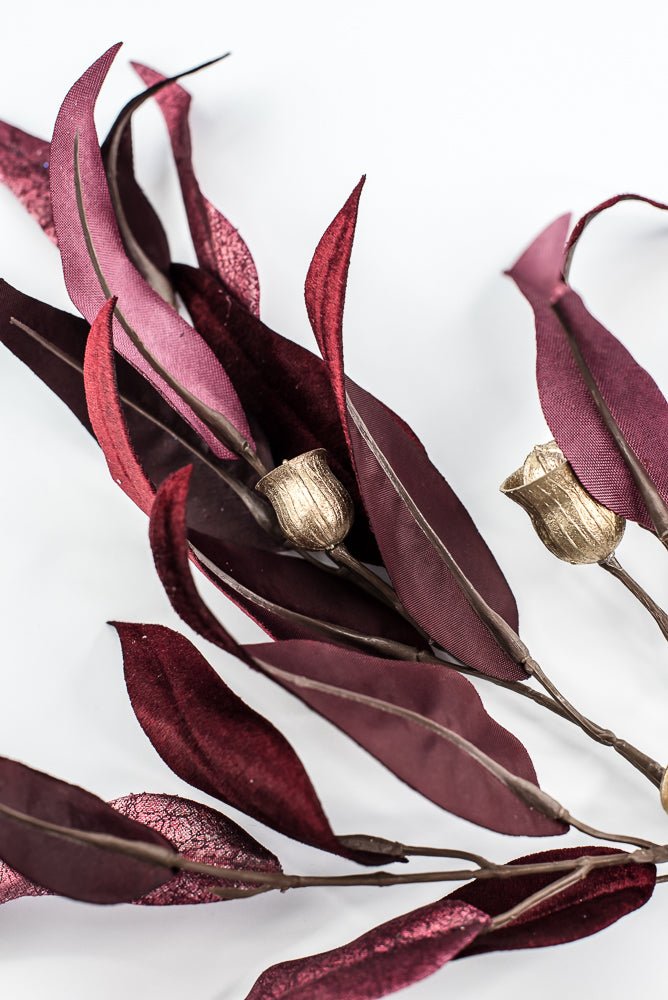 Burgundy Lux Velvet Eucalyptus Leaf Spray - 34" - Greenery MarketXFS618-BU