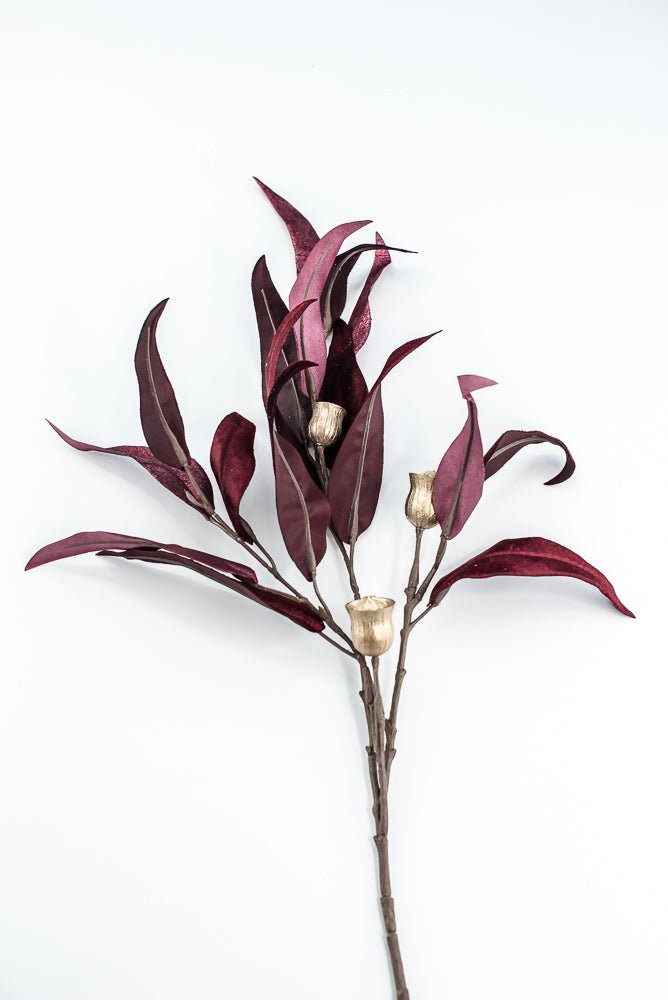 Burgundy Lux Velvet Eucalyptus Leaf Spray - 34" - Greenery MarketXFS618-BU