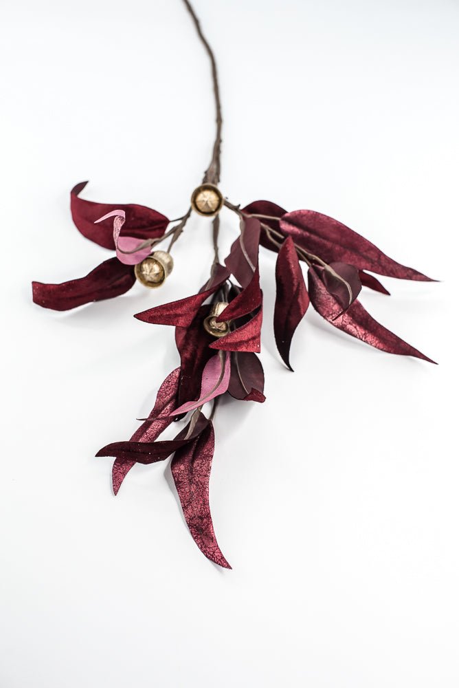 Burgundy Lux Velvet Eucalyptus Leaf Spray - 34" - Greenery MarketXFS618-BU