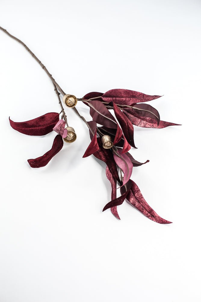 Burgundy Lux Velvet Eucalyptus Leaf Spray - 34" - Greenery MarketXFS618-BU