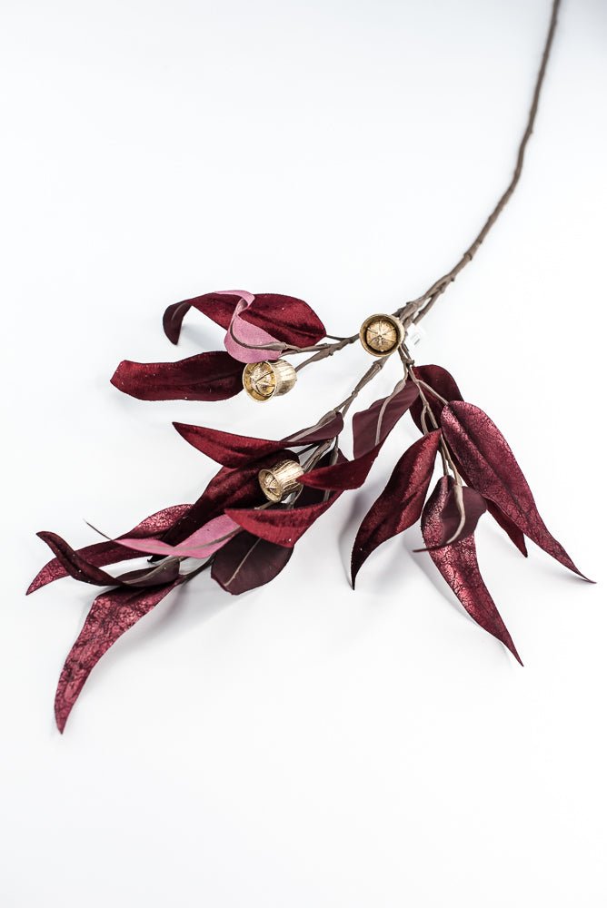 Burgundy Lux Velvet Eucalyptus Leaf Spray - 34" - Greenery MarketXFS618-BU