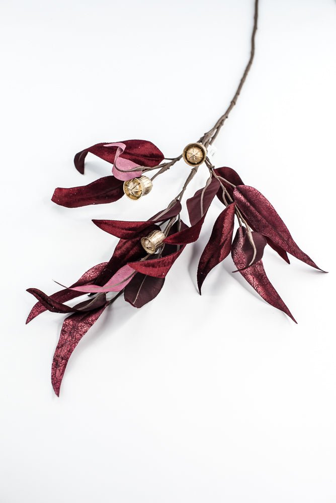 Burgundy Lux Velvet Eucalyptus Leaf Spray - 34" - Greenery MarketXFS618-BU