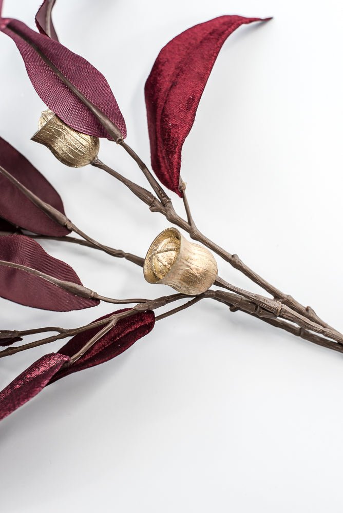 Burgundy Lux Velvet Eucalyptus Leaf Spray - 34" - Greenery MarketXFS618-BU