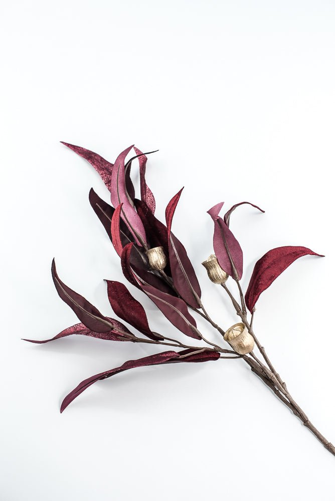 Burgundy Lux Velvet Eucalyptus Leaf Spray - 34" - Greenery MarketXFS618-BU
