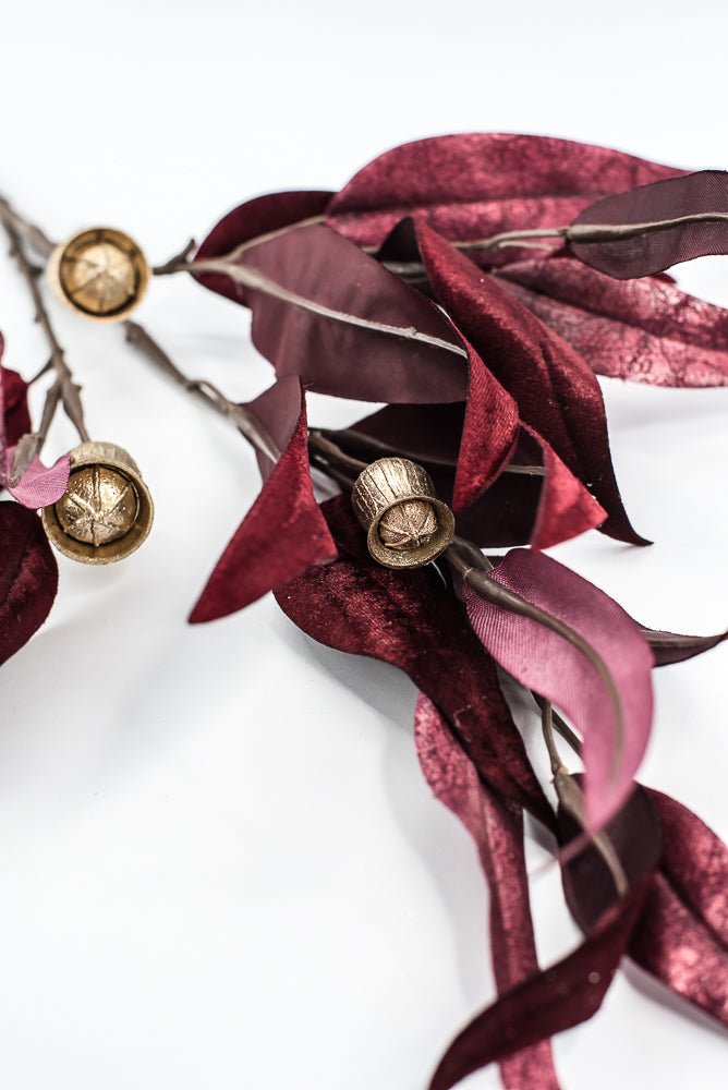 Burgundy Lux Velvet Eucalyptus Leaf Spray - 34" - Greenery MarketXFS618-BU