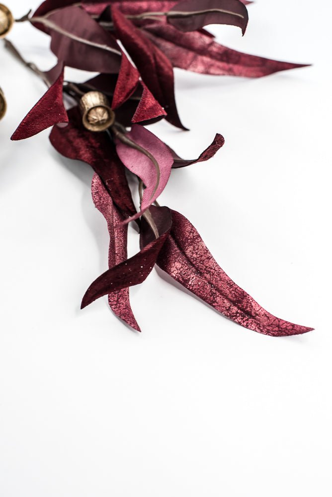 Burgundy Lux Velvet Eucalyptus Leaf Spray - 34" - Greenery MarketXFS618-BU