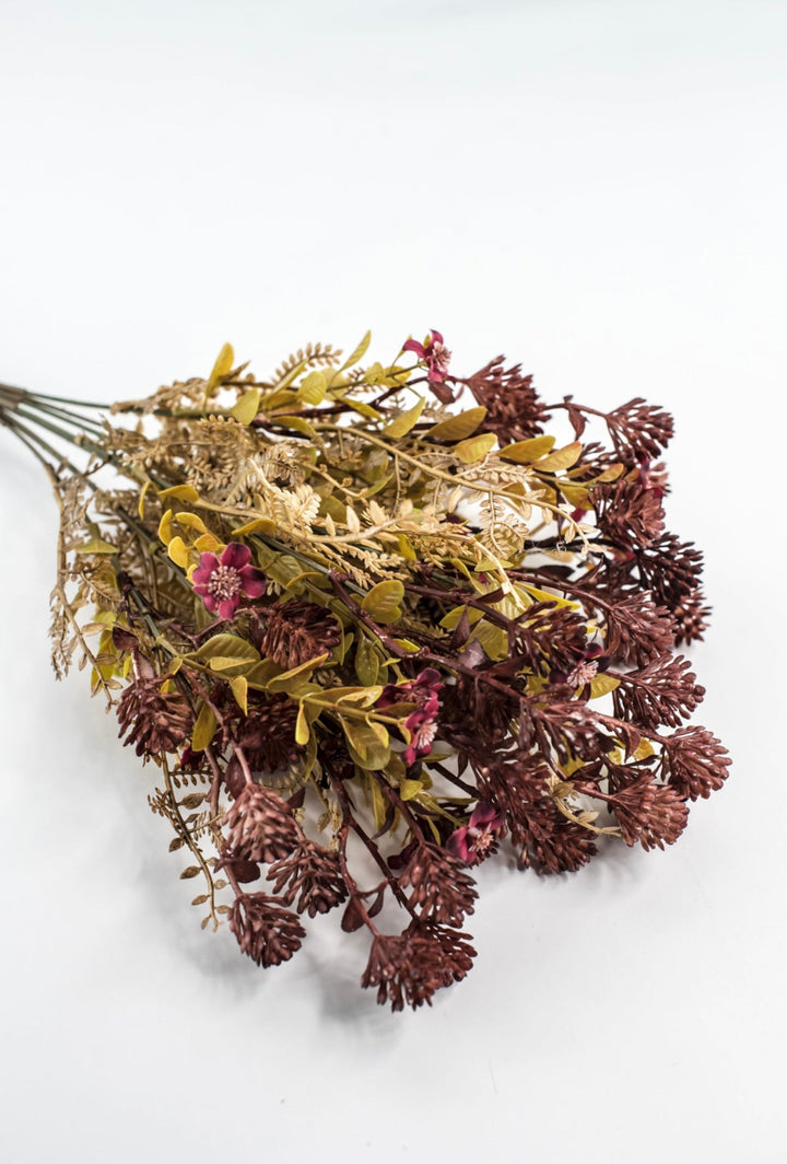 Burgundy Mixed Flowers And Greenery Leaf Bush - Greenery Market85336-BG