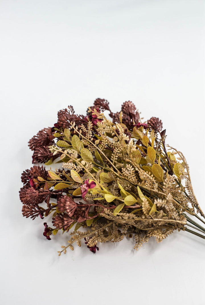 Burgundy Mixed Flowers And Greenery Leaf Bush - Greenery Market85336-BG