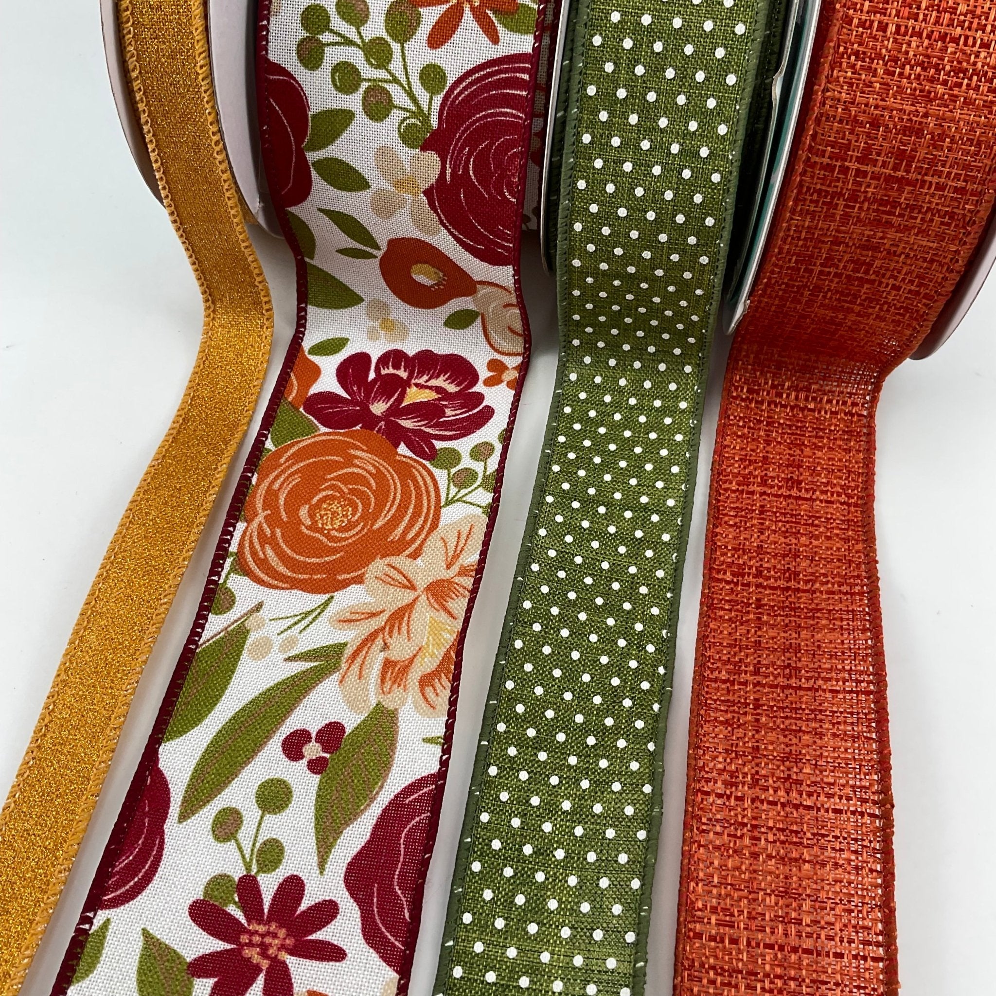 Burgundy, moss, and brick Floral bow bundle x 4 ribbons - Greenery MarketWired ribbon