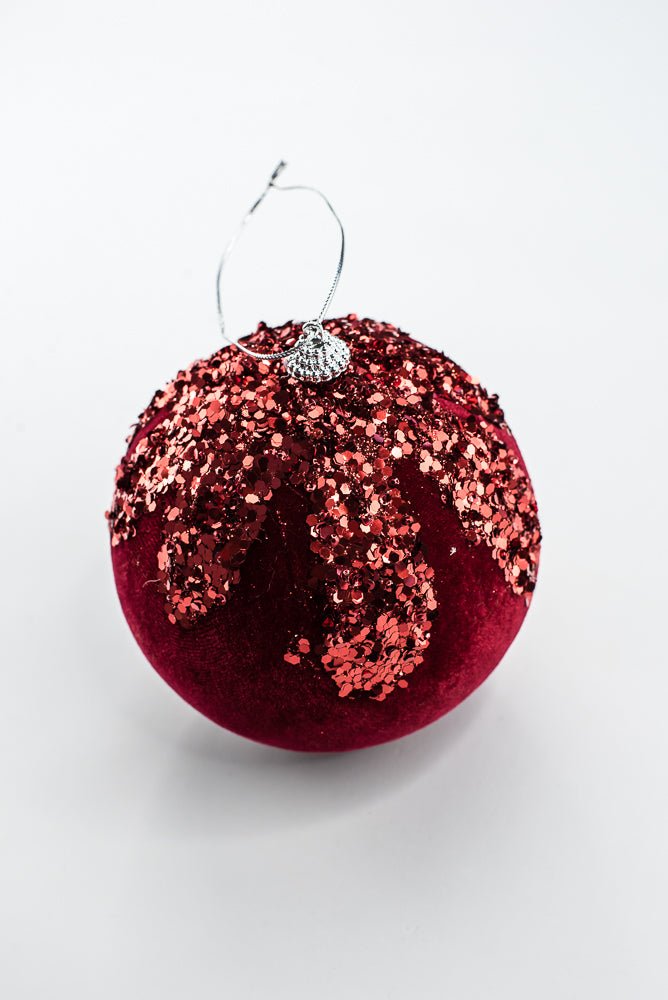 Burgundy Ornament Sequin Velvet Ball - 5" - Greenery MarketHoliday Ornaments86666BG