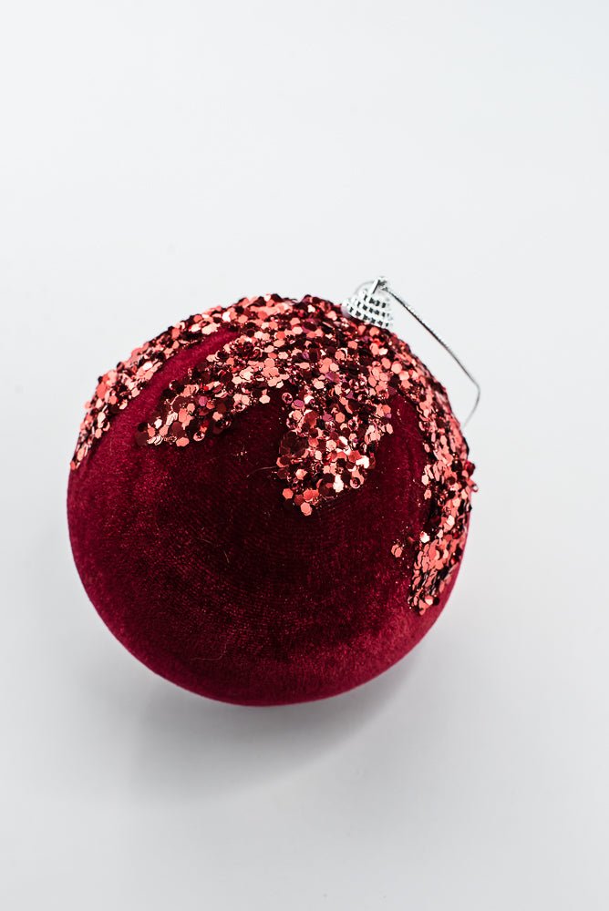 Burgundy Ornament Sequin Velvet Ball - 5" - Greenery MarketHoliday Ornaments86666BG
