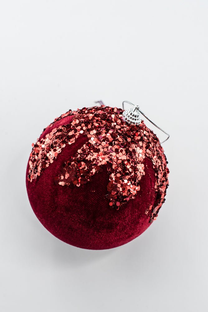 Burgundy Ornament Sequin Velvet Ball - 5" - Greenery MarketHoliday Ornaments86666BG