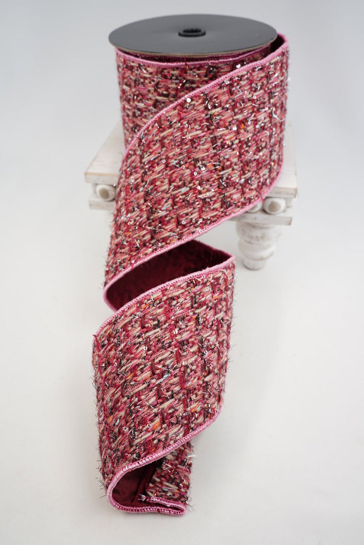 Burgundy & Pink Tweed Ribbon - 4" - Greenery MarketRibbon212170