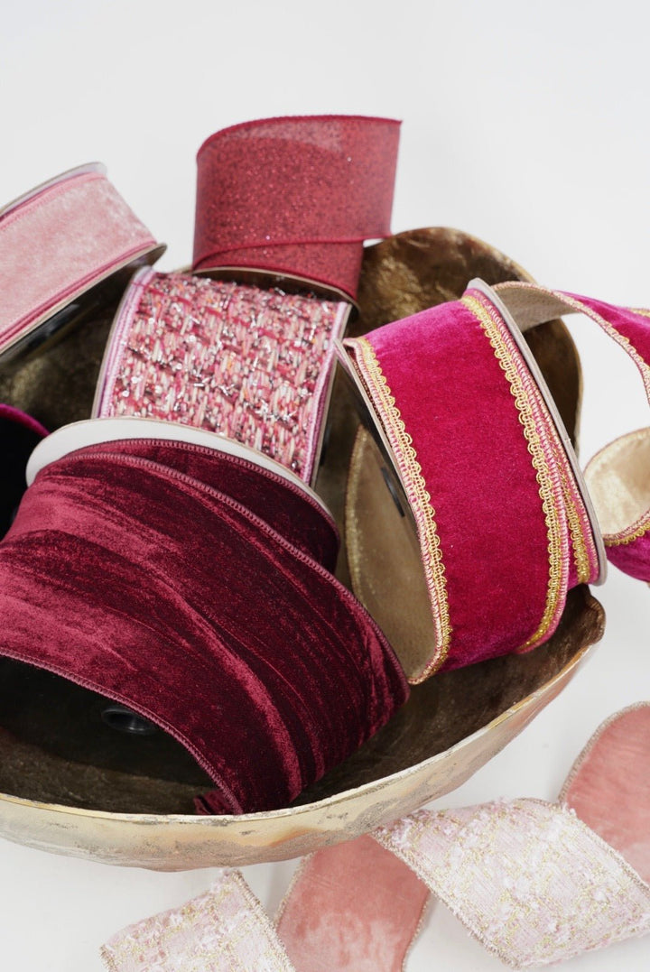 Burgundy & Pink Tweed Ribbon - 4" - Greenery MarketRibbon212170
