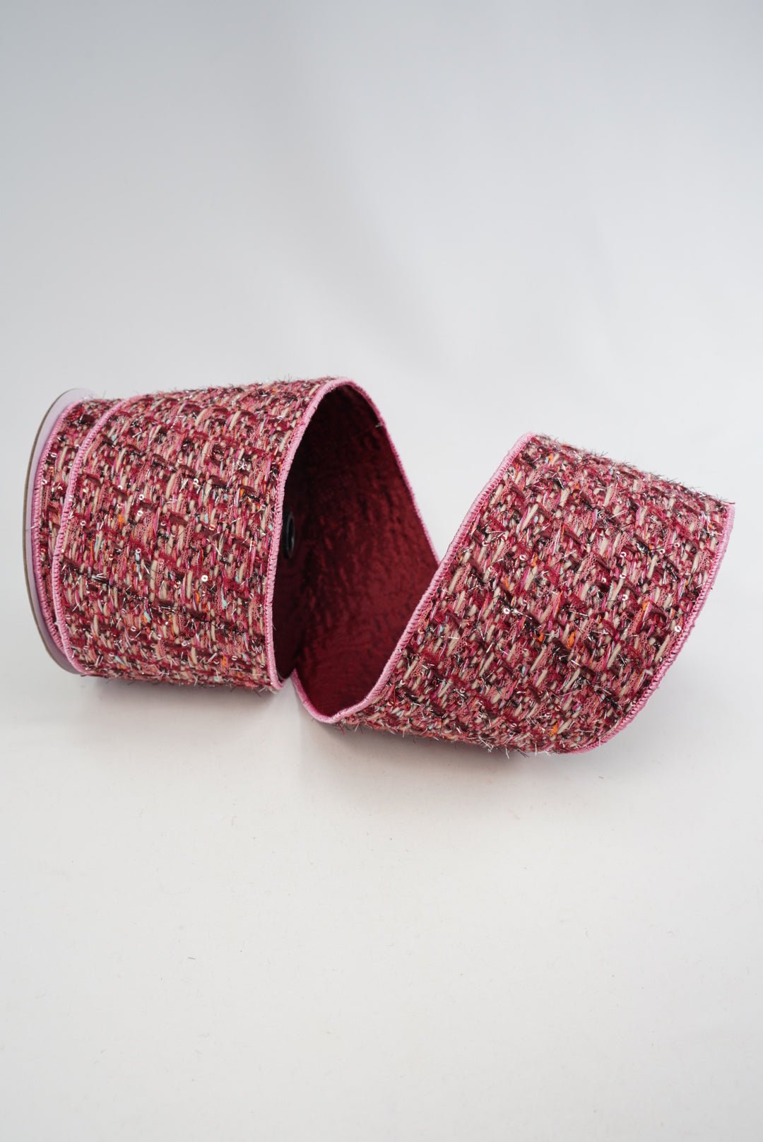 Burgundy & Pink Tweed Ribbon - 4" - Greenery MarketRibbon212170