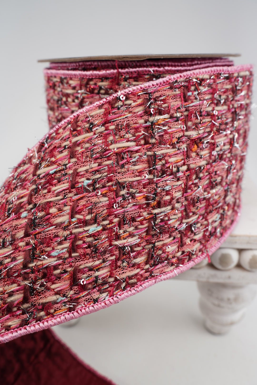 Burgundy & Pink Tweed Ribbon - 4" - Greenery MarketRibbon212170