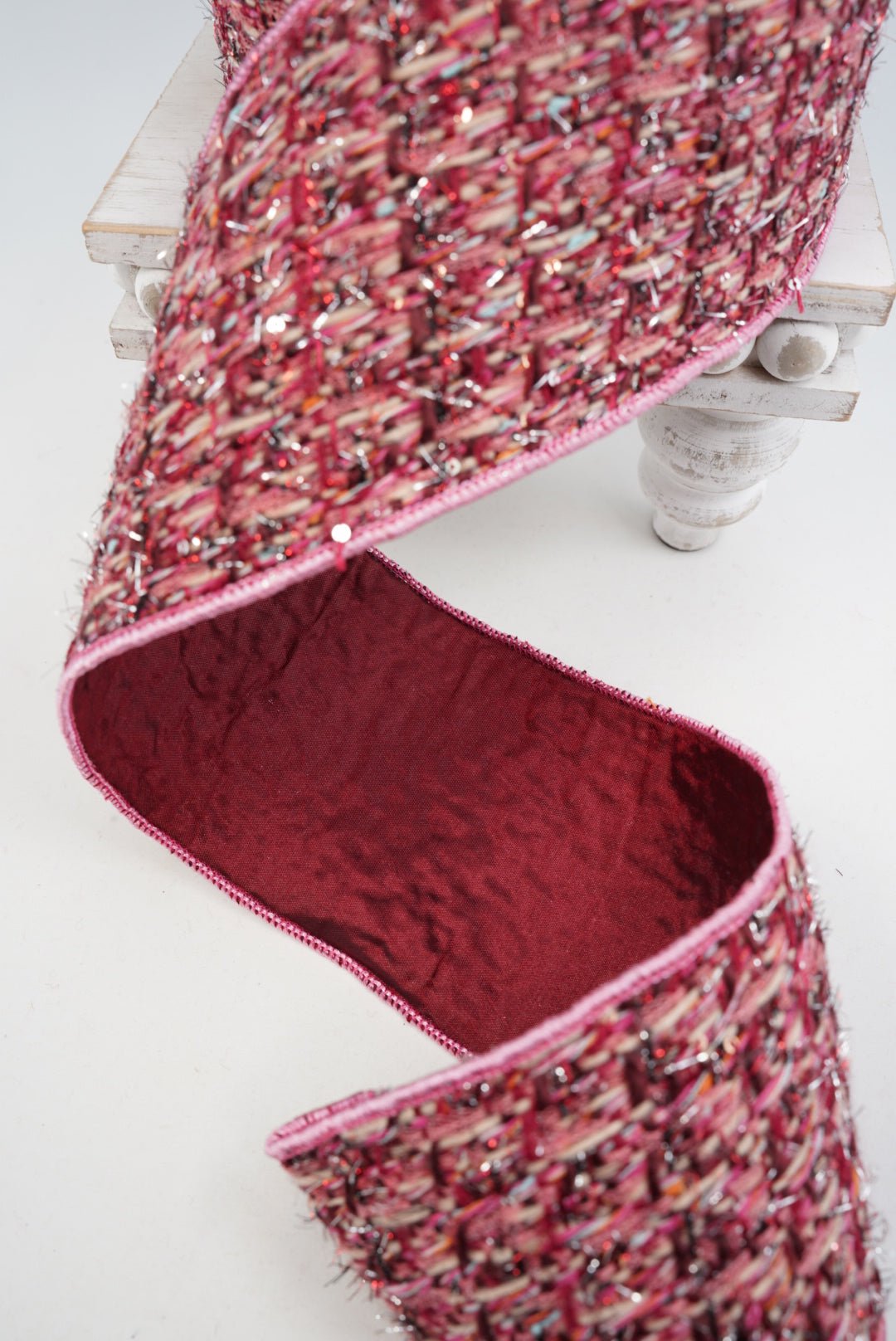 Burgundy & Pink Tweed Ribbon - 4" - Greenery MarketRibbon212170