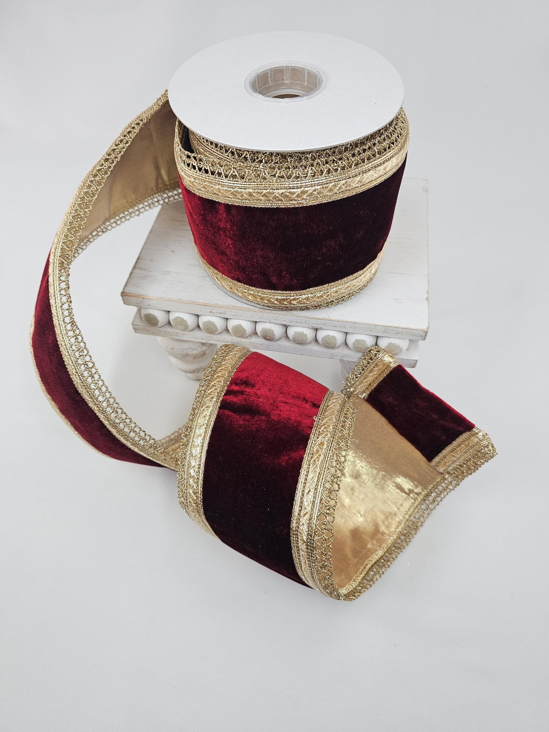 Burgundy Sheldon Velvet Trim Metallic Dupioni Ribbon - 4" - Greenery MarketXR601/4BU