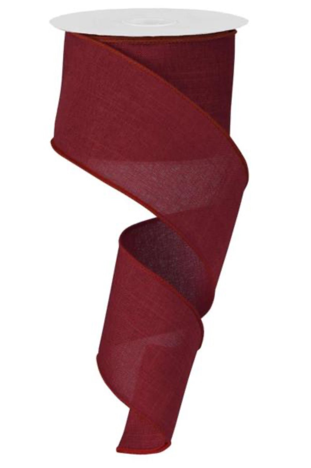 Burgundy solid wired ribbon on linen fabric 2.5” - Greenery MarketRG127905