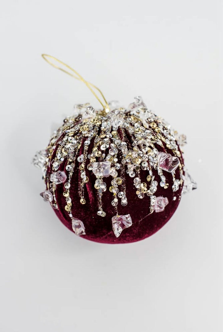 Burgundy Velvet Bejeweled Ball - 5" - Greenery MarketFW362-11