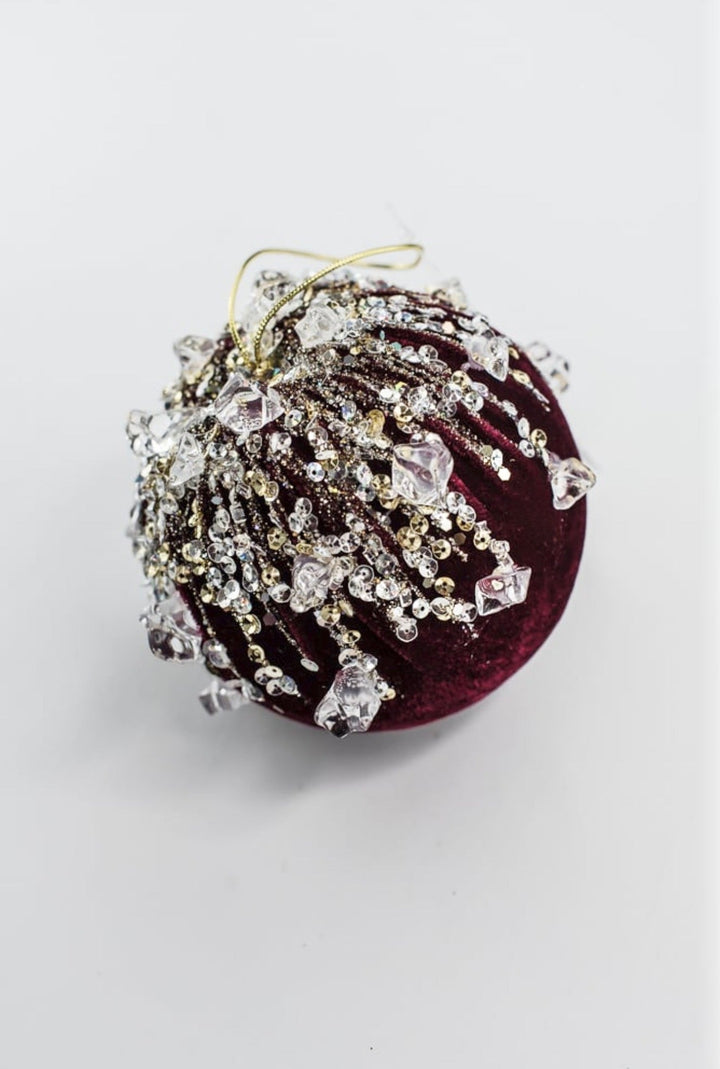 Burgundy Velvet Bejeweled Ball - 5" - Greenery MarketFW362-11