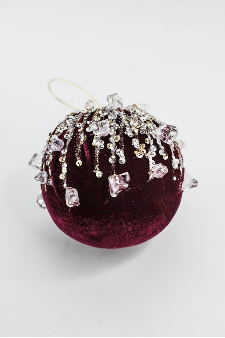 Burgundy Velvet Bejeweled Ball - 5" - Greenery MarketFW362-11