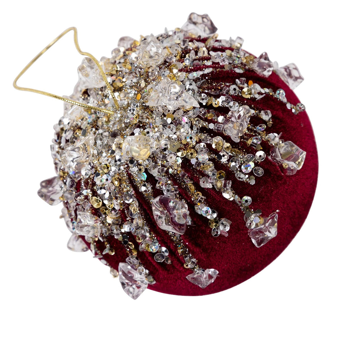 Burgundy Velvet Bejeweled Ball - 5" - Greenery MarketFW362 - 11