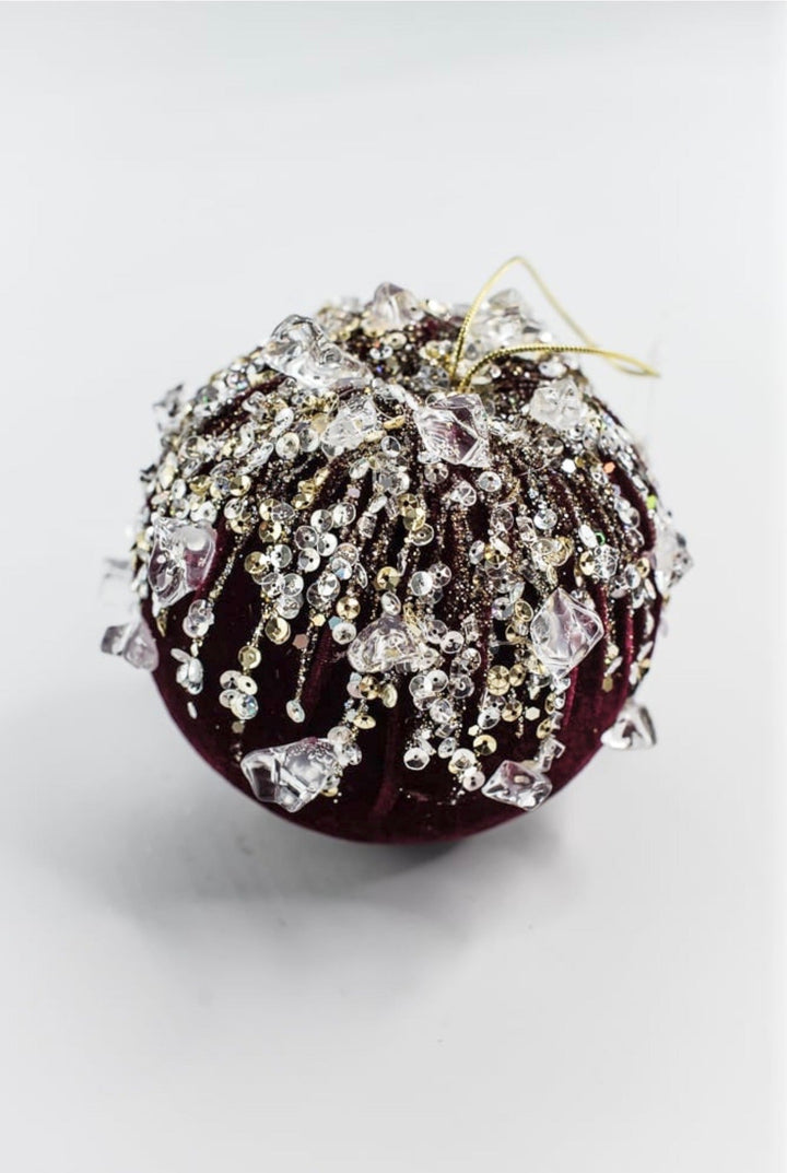 Burgundy Velvet Bejeweled Ball - 5" - Greenery MarketFW362-11