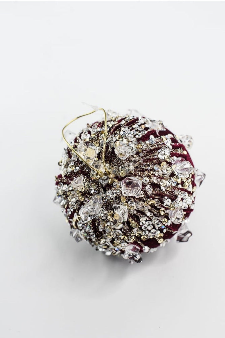 Burgundy Velvet Bejeweled Ball - 5" - Greenery MarketFW362-11