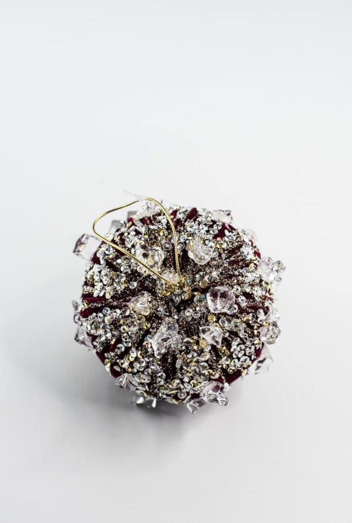 Burgundy Velvet Bejeweled Ball - 5" - Greenery MarketFW362-11