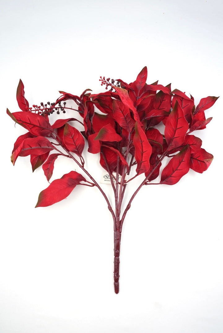 Burgundy Velvet Leaf With Berry Bush - 16" - Greenery MarketXF686BU