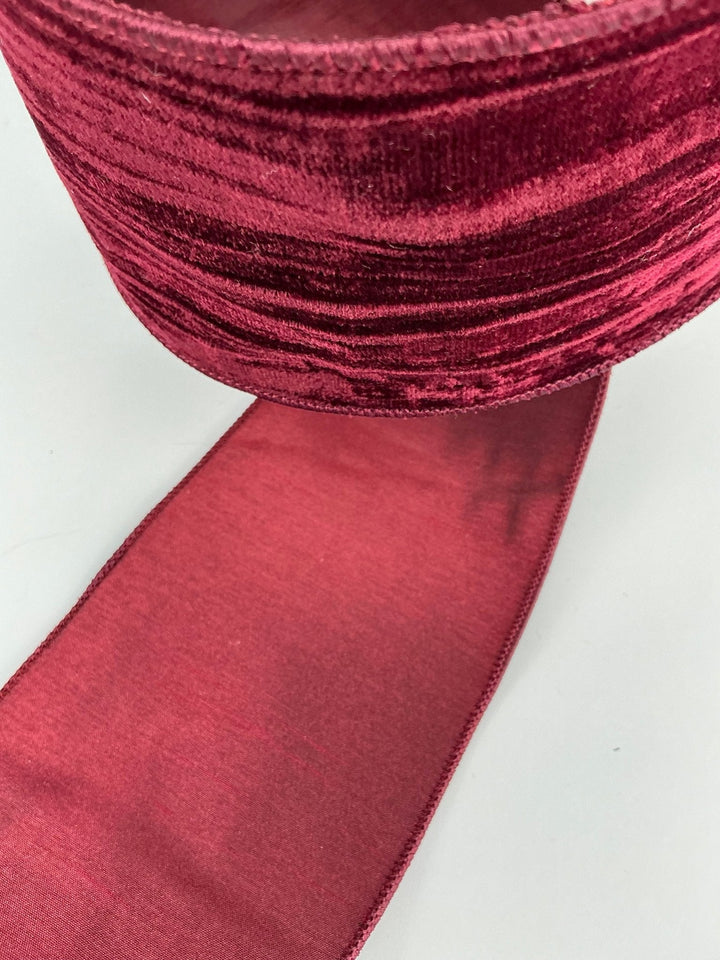 Burgundy velvet wired ribbon 4” - Greenery MarketRibbons & Trim239921