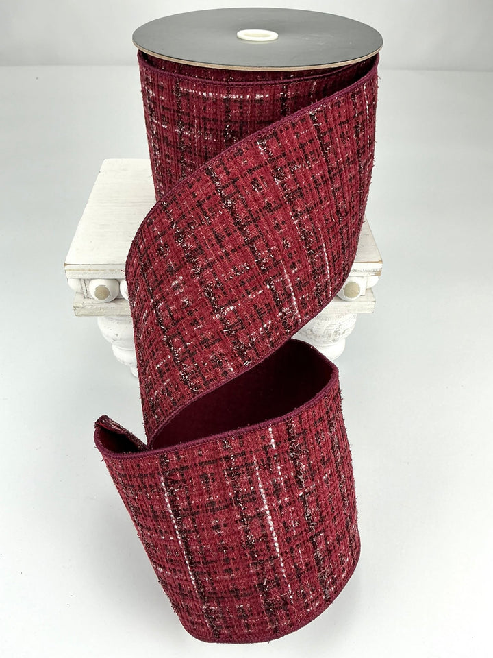 Burgundy wine tweed wired ribbon 4” - Greenery MarketRibbons & Trim239562