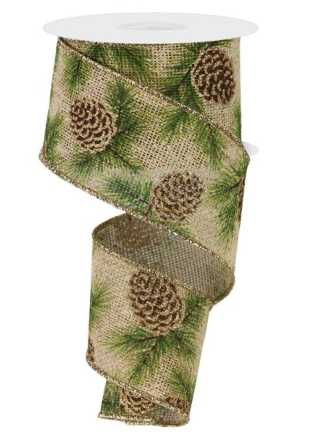 Burlap pinecone wired ribbon 2.5” - Greenery MarketRibbons & TrimRGE150301