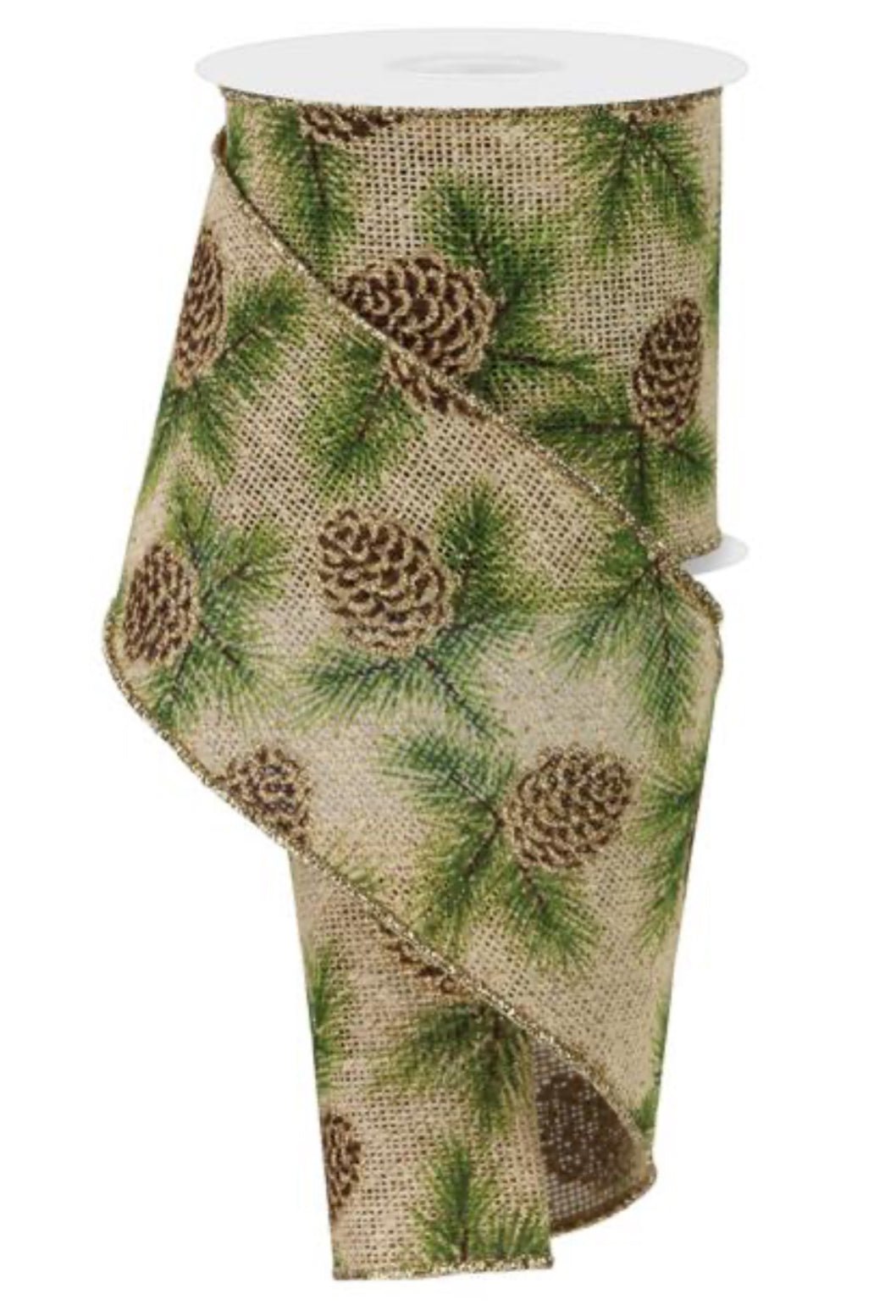 Burlap pinecone wired ribbon 4” - Greenery MarketRibbons & TrimRGE150401